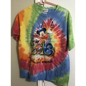 Disney Parks Music Magic Memories 2016 L T-Shirt Tie-Dye Mickey Mouse Sorcerer